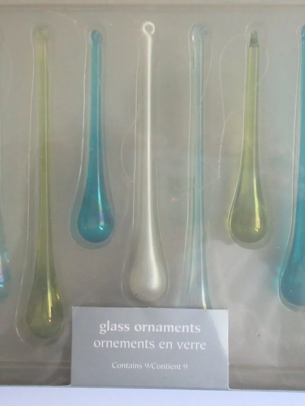 Pier 1 Imports Colored Glass Icicle Tear Drop Christmas Ornaments Set Of 9 NEW